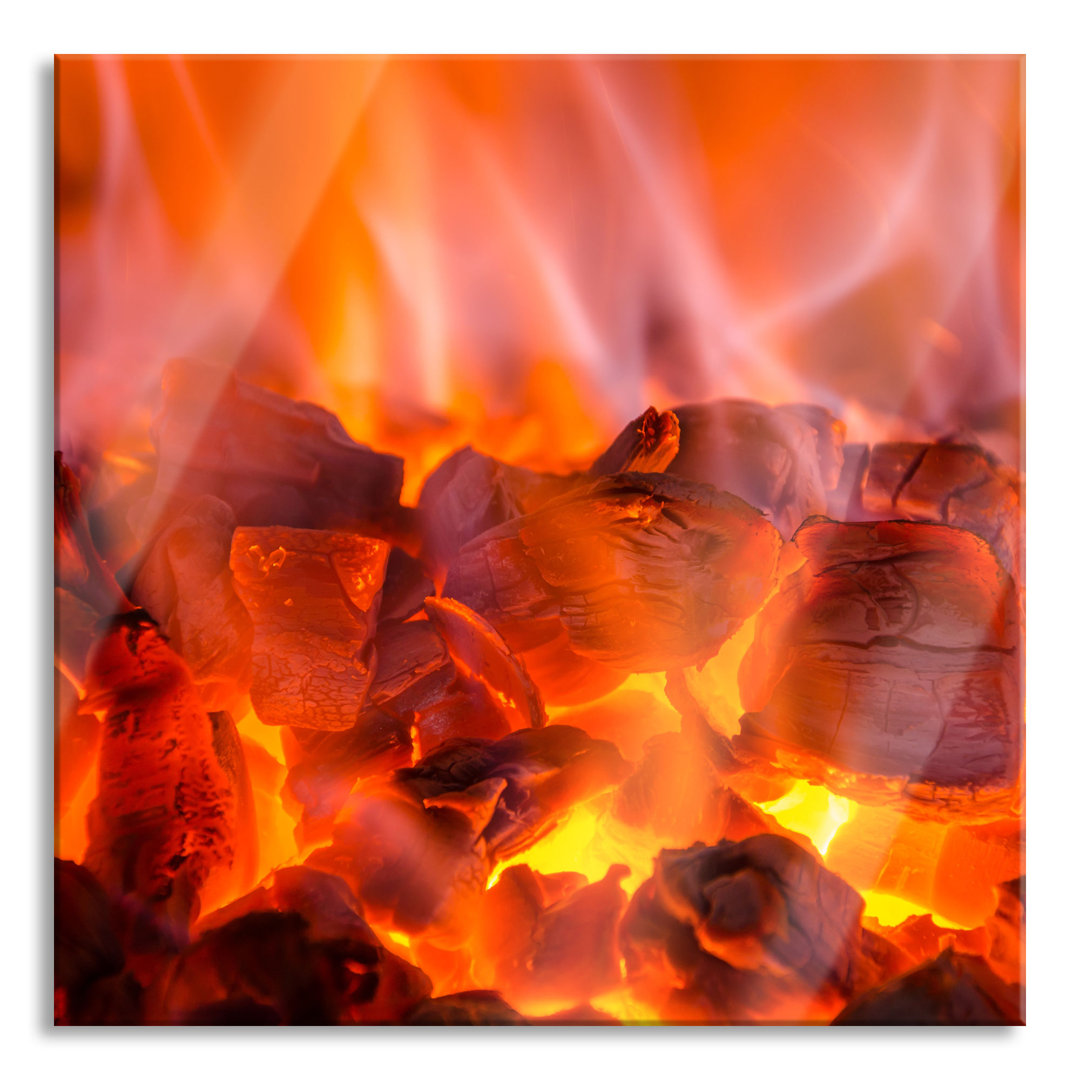 Glasbild Holzkohlefeuer