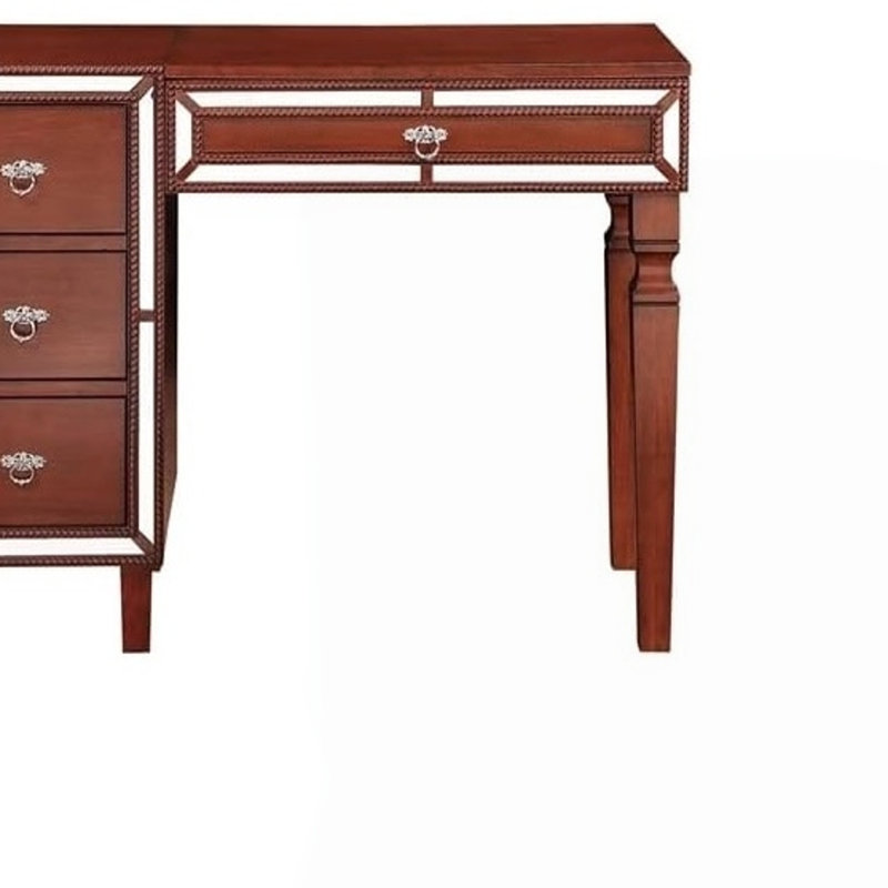 Traditional Formal Cherry Color Vanity Set w Stool Storage Drawers 1pc Bedroom Furniture Set Tufted Seat Stool, Cherry