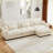 Sectional Sofa, Convertible L-Shaped Modular Velvet with Movable Ottoman &amp; Bolstered Armrests for Living Room | Cream-1419297506