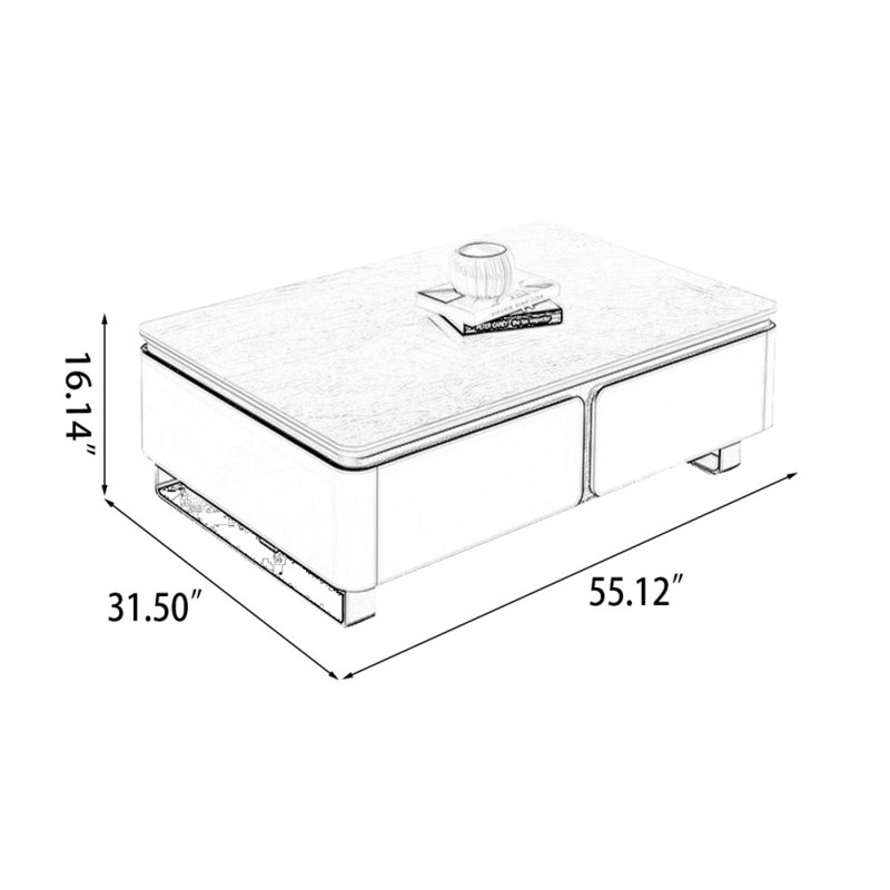 Table basse Grey Stone + Bois manufacturé, H 16,14 po x L 55,12 po x l 31,5 po, Gris