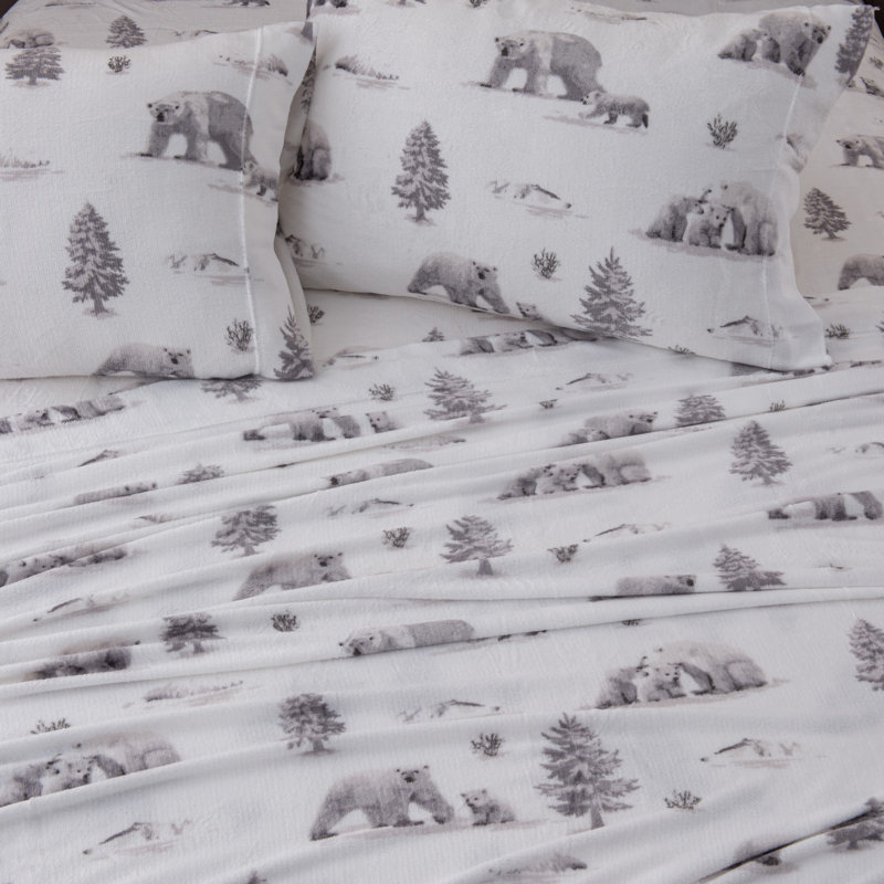Queen North Pole Polar Bears Velvet Plush Sheet Set