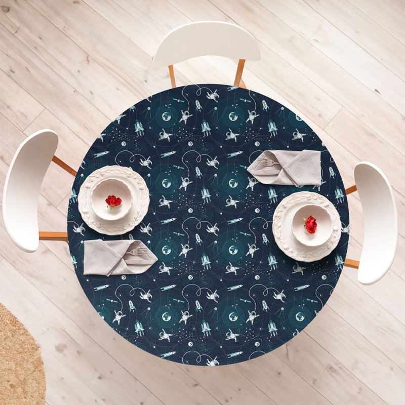 George Oliver Space Fitted Round Tablecloth Dark Teal Dark Blue, 51.97" Round