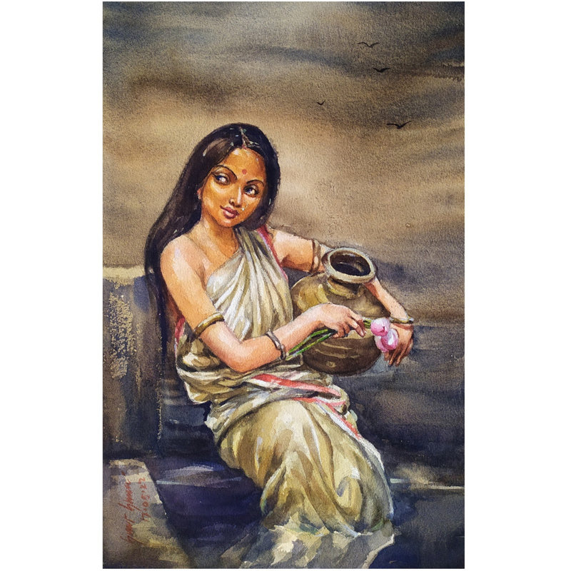 Dame portant un pot | Aquarelle de Sarat Shaw
