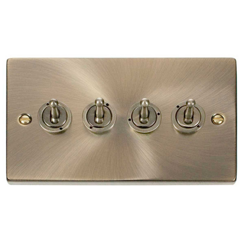 Antique Brass 4 Gang 2 Way 10AX Toggle Light Switch