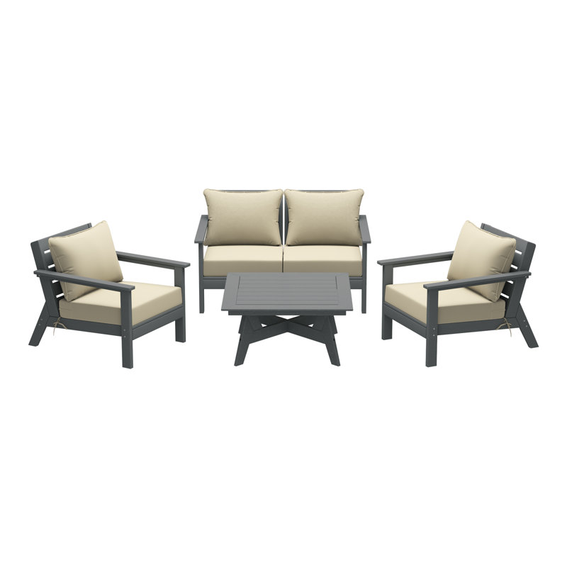 5-Piece Deep Seating Set, Gray, Beige
