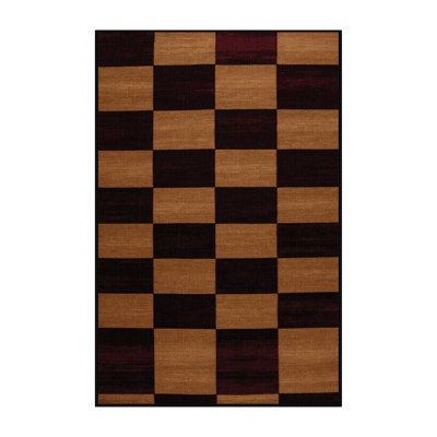 Machine Washable Checkered Red Area Rug