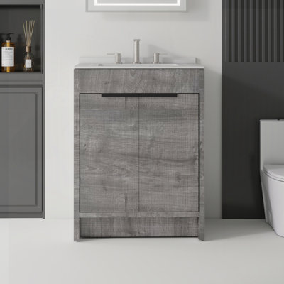 Meuble-lavabo autoportant 24 po avec lavabo, comptoir en granite blanc 0,6 po