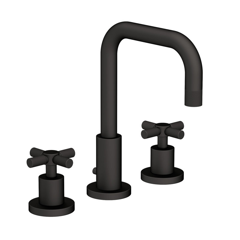 Muncy Widespread Bathroom Faucet with Drain Assembly, Flat Black, Cross Handle