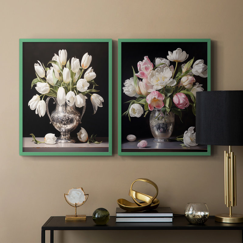 «FLORAL Series DCCIV», reproduction encadrée de qualité supérieure - prête à être accrochée - aucun clou requis - aucun clou requis