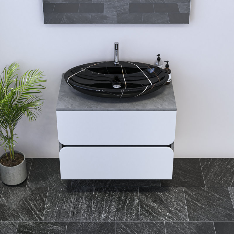 Meuble-lavabo simple 31,5 po avec dessus Kaydin, Noir, Béton