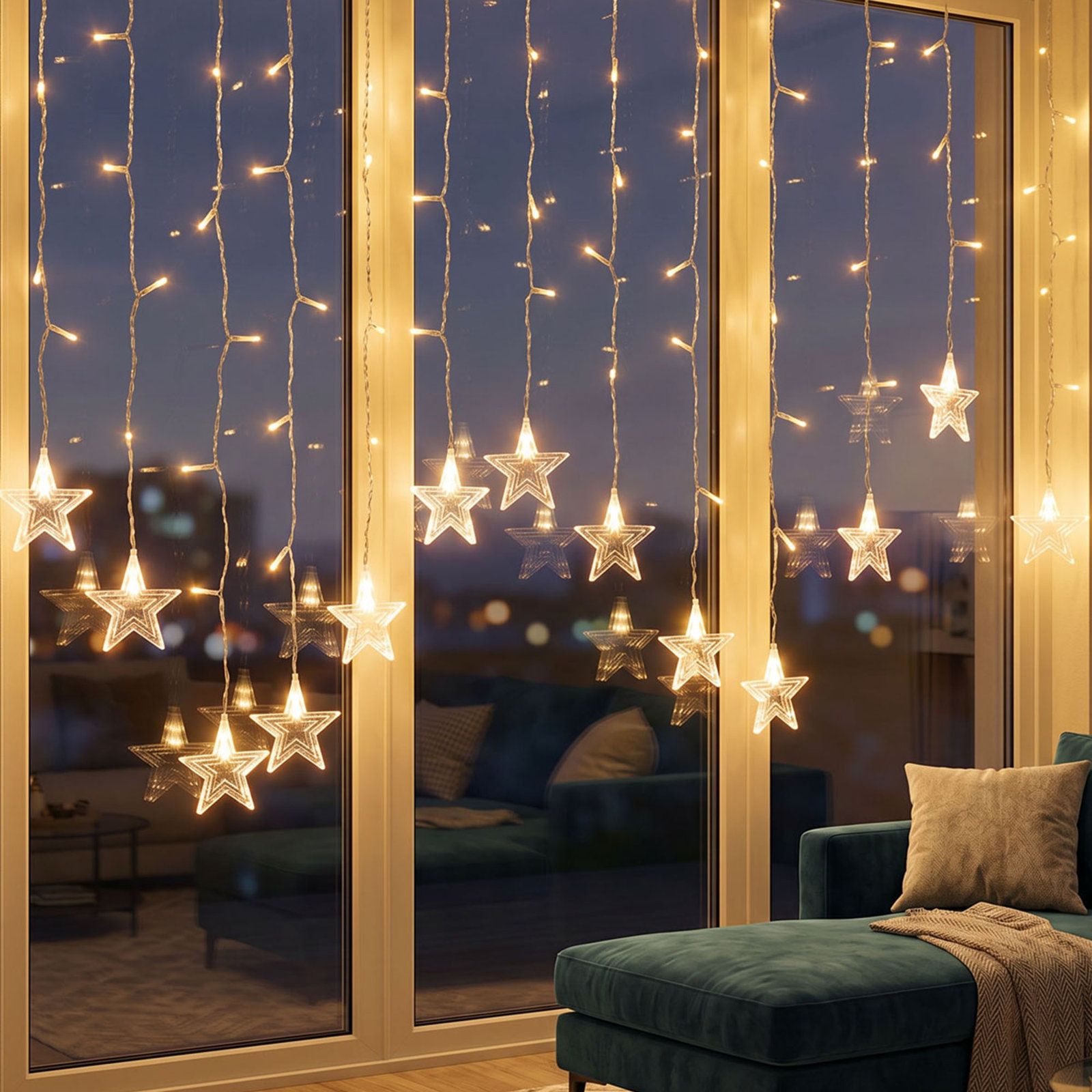 11.5FT 96LED Star String Lights, Warm