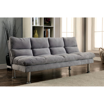 Contemporary Style Microfiber Futon In Gray With Finish Legs And Extra Support, Converts To Bed For Budgeting, 67"l X 28"w 31"h Music Listening,