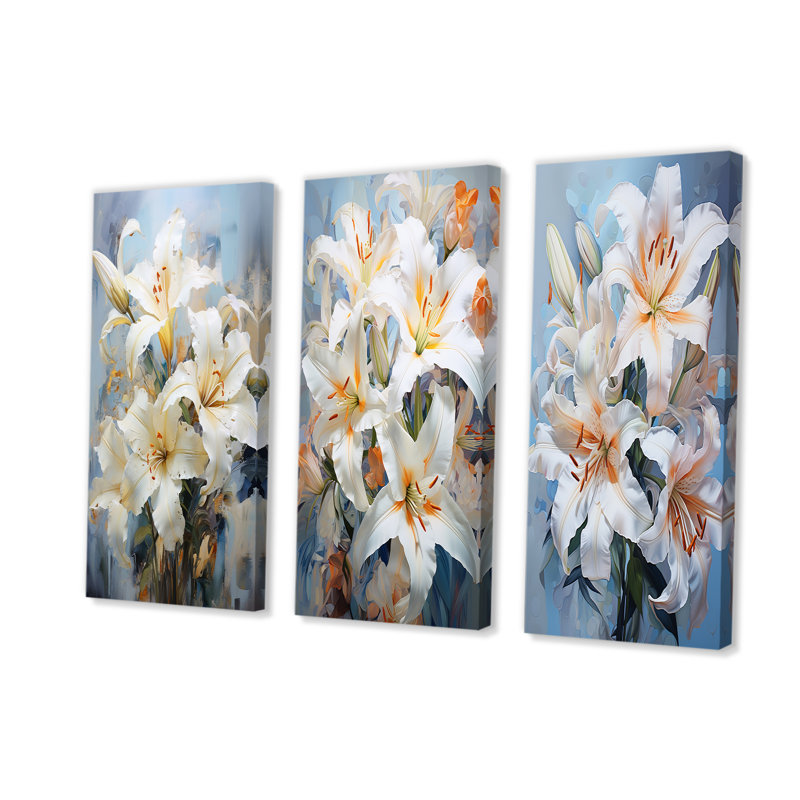 Ensemble de 3 impressions murales beige et jaune Pure Lily Beauty Whispers, H 28 po x l 36 po, Toile tendue