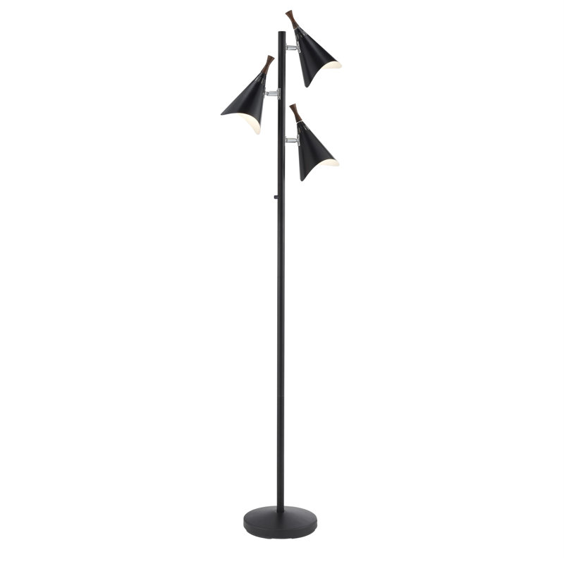 Neumann 68" Black Three Light Tree Floor Lamp With Black Solid Color Cone Shade