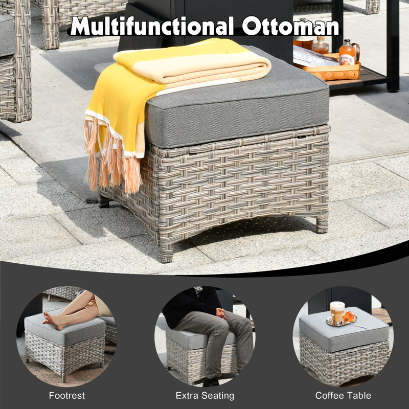 6 Piece Patio Furniture Conversation Sets With Solar Light Table,outdoor Wicker Furniture With Ottoman, All Weather Resistant Outside High Back Rattan Patio Set