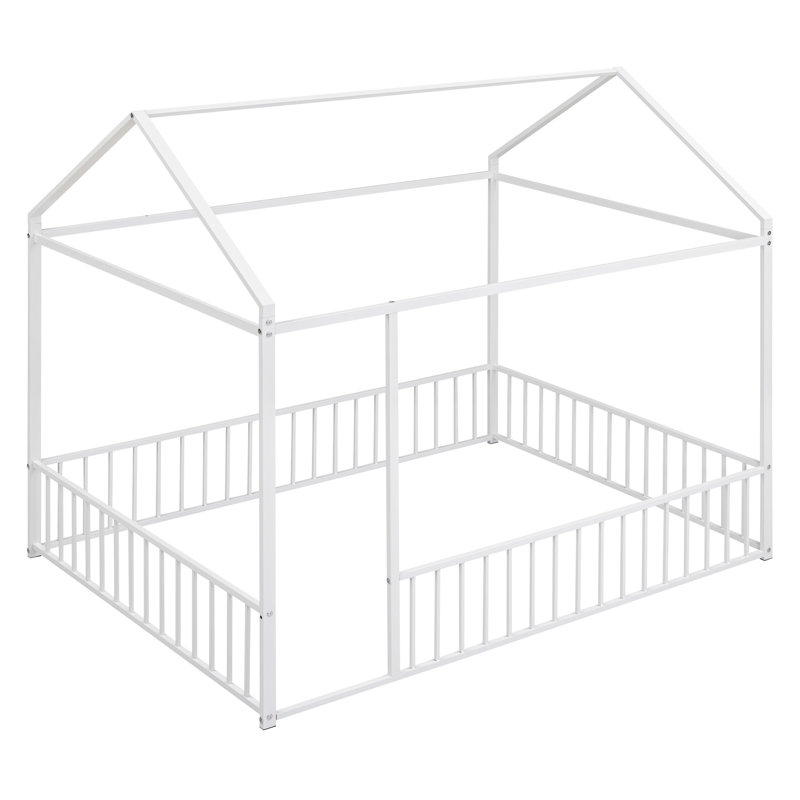 Structure de lit en métal avec clôture, pour enfants, adolescents, Lit double, Blanc