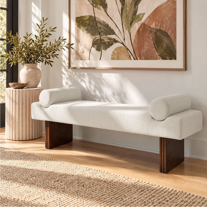 Banc rembourré en chenille l 60 po, Beige
