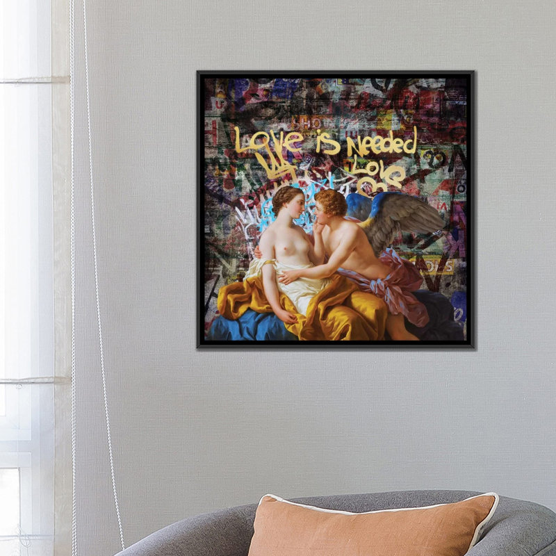 « love is requis », reproduction sur toile, H 18 po x l 18 po x P 1,5 po, Toile avec cadre noir, Pas de tapis