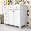 Meuble-lavabo simple contemporain avec tablette réglable, lavabo en céramique et portes à fermeture douce-967618481