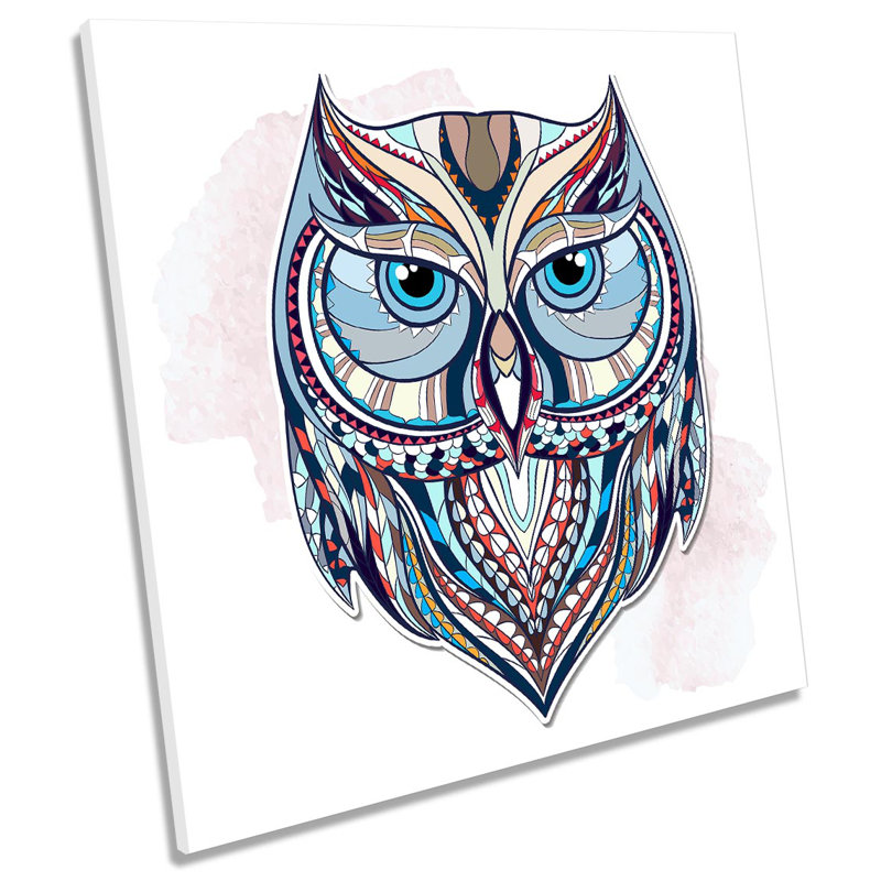 Owl Face Geometric - Wrapped Canvas Painting, 60cm H x 60cm W x 2cm D
