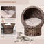Lit surélevé pour chat, coussin, panier, fauteuil à œufs, H 23,5 po, panier gris tissé à la main