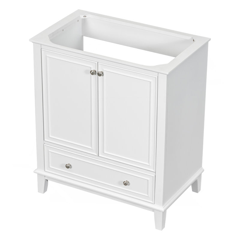 30" Bathroom Vanity Without Sink, Base Only, Multi-Functional Bathroom Cabinet With Doors And Drawer, Solid Frame And MDF Board, White