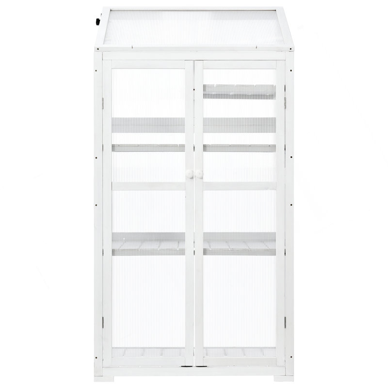 Spacious Wood Greenhouse With Wheels And Adjustable Shelves For Indoor And Outdoor Gardening, White