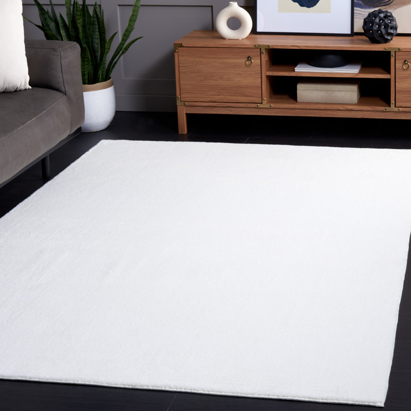 Tapis ivoire en polyester tissé à la machine Ayane, Rectangle 2 pi x 3 pi