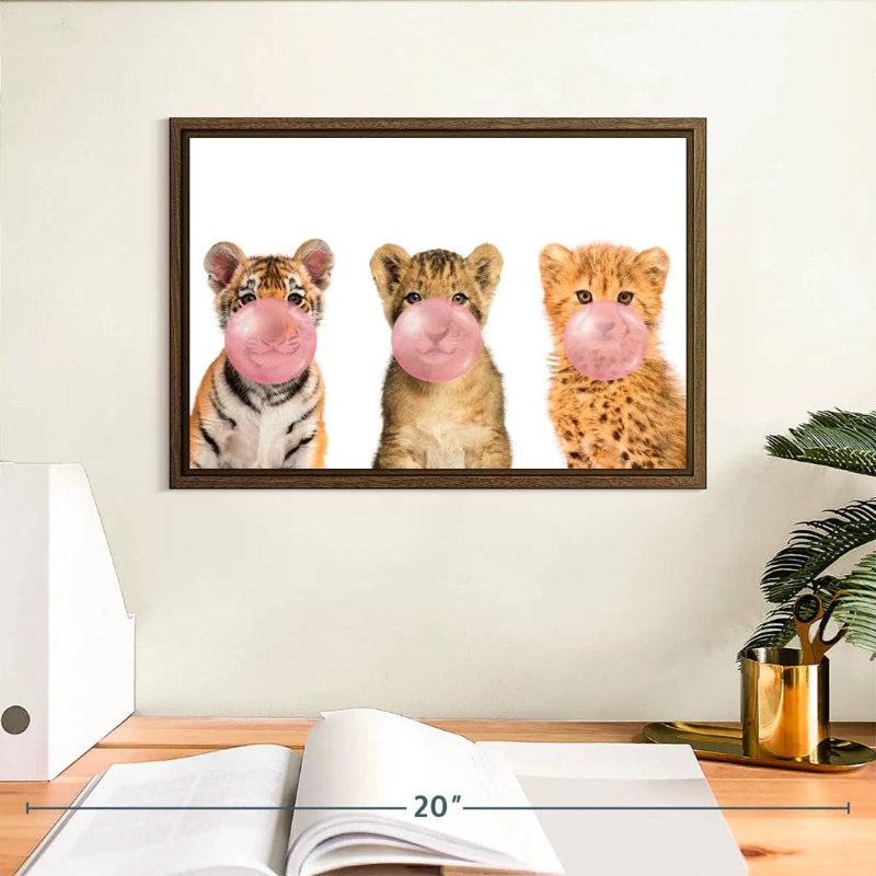 Wild Cubs Bubble Gum, 13 po x 9 po, Cadre flottant noyer