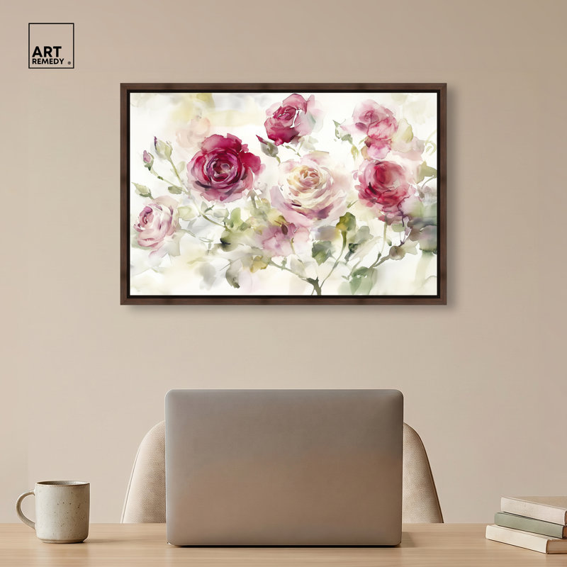 Rose Waking IV, impression sur toile encadrée, œuvre florale encadrée par Art Remedy, cadre en noyer, 24 x 16, Cadre noyer
