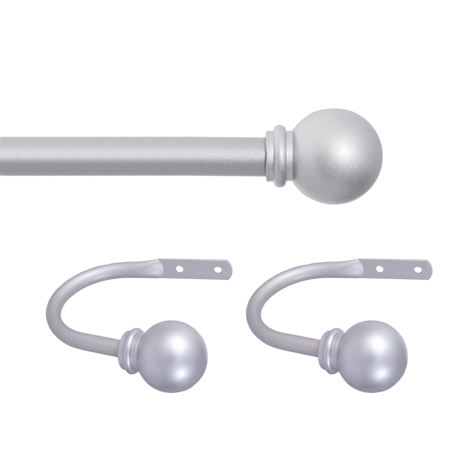 Berkley Ball End Curtain Rod & Holdback Set, 28-48" and 48-86" Adjustable Lengths, 5/8" Dia. Steel Tube, Brushed Nickel