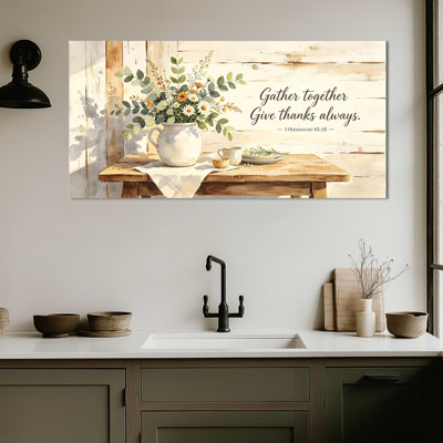  «Farmhouse Kitchen», art mural sur toile, décoration murale rétro pour salle à manger, peinture florale sereine, toile tendue avec châssis, prêt à accrocher, 16 po x 32 po