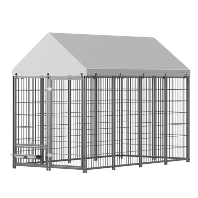 Large Outdoor Dog Kennel 7.94'L x 4.13'W x 5.95'H - Pet Run Enclosure with Roof Cover | Metal Fence Pen, Animal Hutch & Coop for Dogs