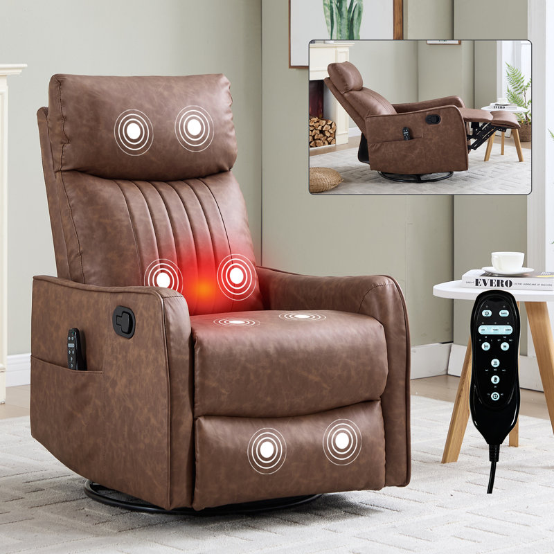 Heat Massage Manual Recliner Chair With Rocker And Swivel, Brown