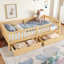 Lit plateforme simple TG avec garde-corps et tiroir spacieux sous le lit, tête de lit adorable dans des tons naturels, pas besoin de sommier tapissier, tiroirs de rangement simples à mettre en place, doux-1224703137