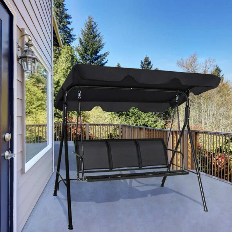 Balancelle de patio en acier pour 3 personnes avec angle en polyester et auvent réglable