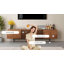 Large Storage TV Cabinet for Media Systems, Walnut Effect Stand with Cable Ports and Steel Frame Fast Dispatch From UK Warehouse – Dispatched Within 2 Days-1480666887