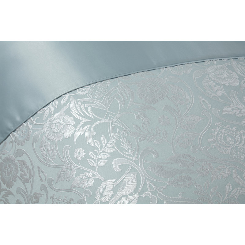 Eden Satin Floral Duvet Cover with Pillowcases Included, Duck Egg, King