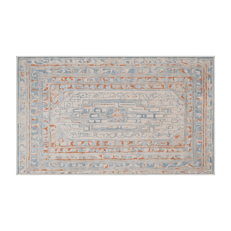 Machine Washable Beige Area Rug, Rectangle 4' x 6'