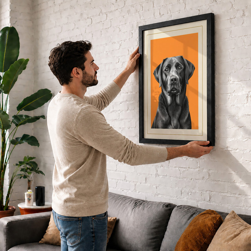 Dog in Warmth Modern - Framed Print, Walnut, A4 - 29.7 x 21.0 cm