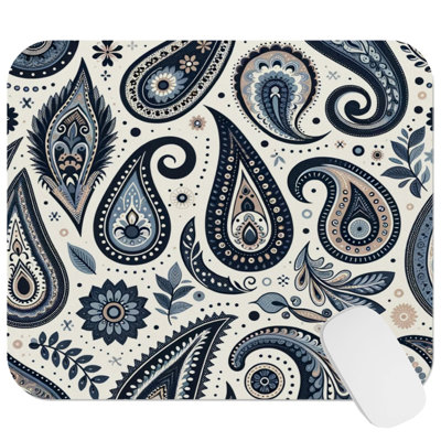 Abstract Navy Blue Paisley Pattern I Bohemian Gaming Cute Office Laptop Desk Pad Gift Mat Square Rectangle Non-Slip Mousepad