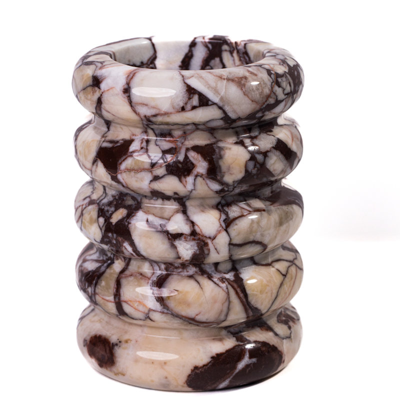 Breccia Marble Layered Vase, Brown/Black