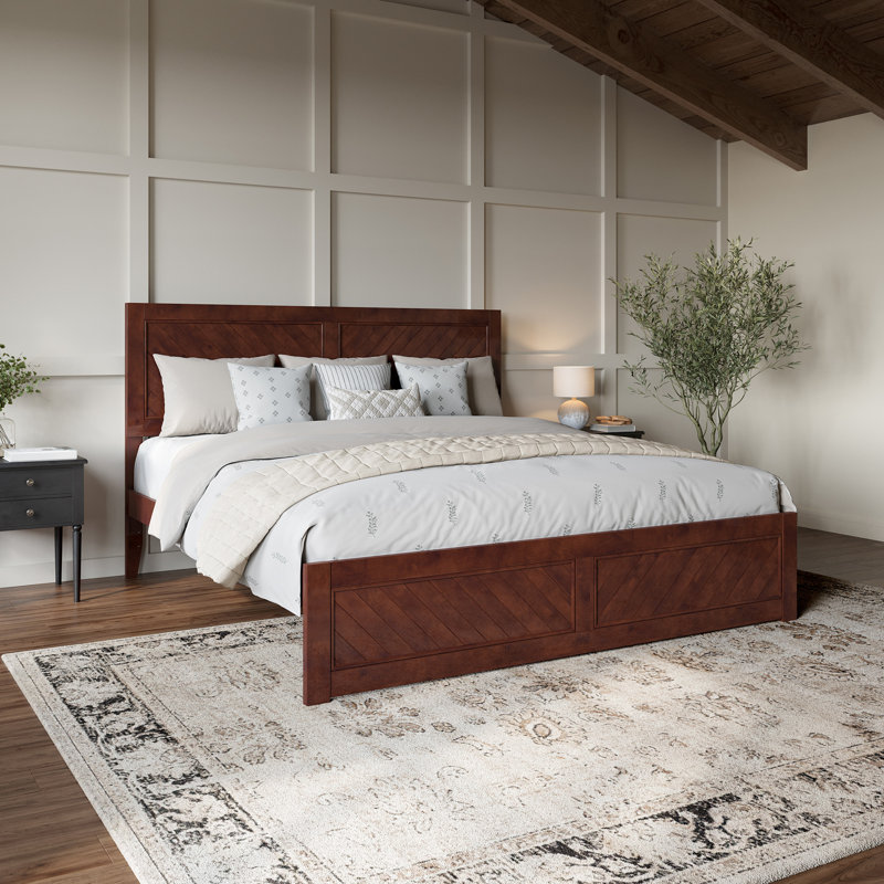  Jeinny Solid Wood Platform Bed with Matching Footboard, Walnut, King