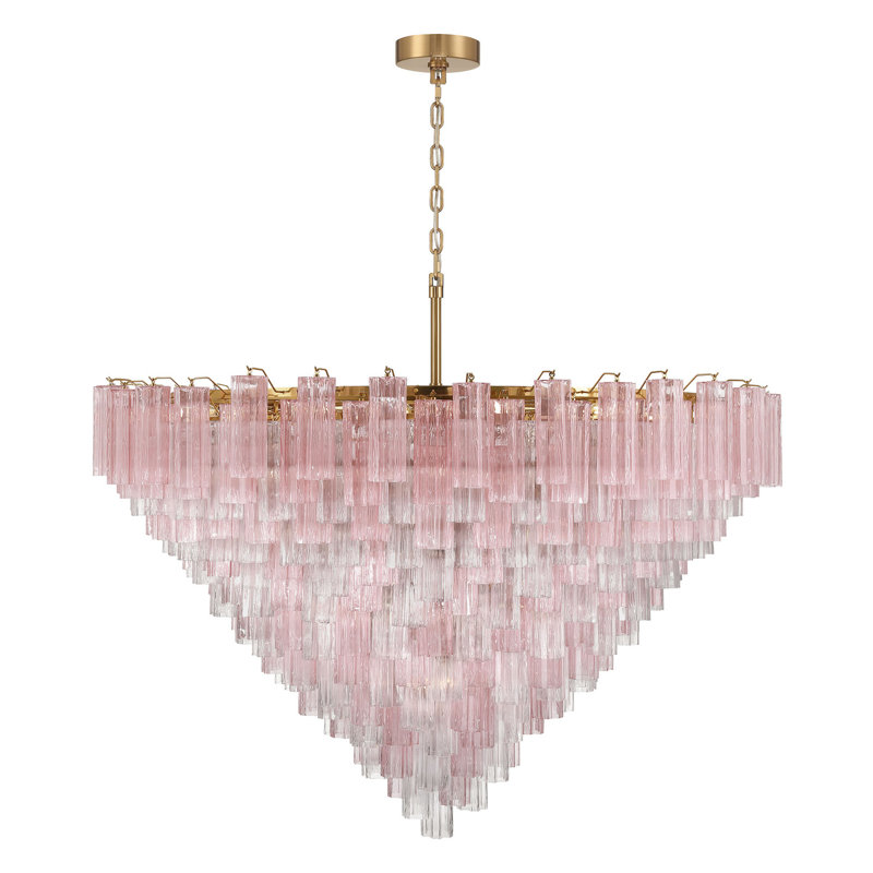 Lustre en laiton vieilli 62 po Tenneville, Or, H 50,5 po x l 62 po x P 62 po, Rose