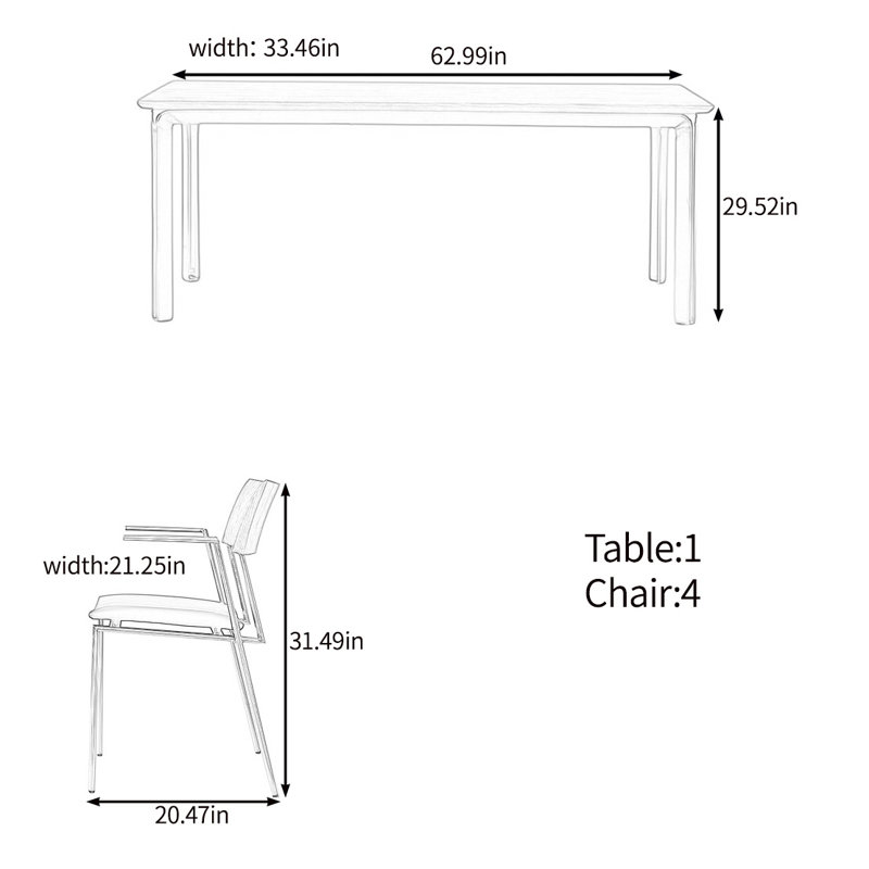 High quality solid wood table set, 29.52"H x 62.99"L x 33.46"W
