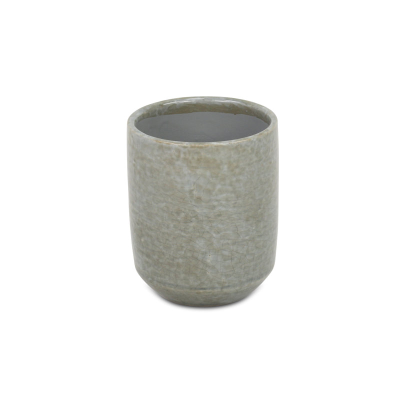 Grey Ceramic 20 Ounce Crackle Mosaic Round Distressed Pot Planter