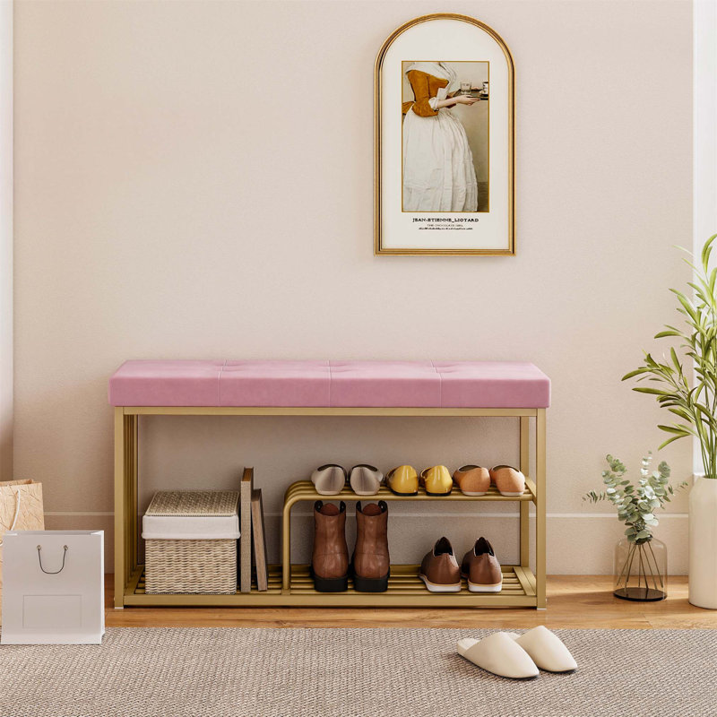 8 Pair Shoe Storage Bench, Pink/Gold