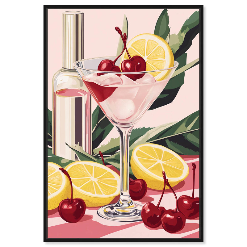 «Cherry Lemon Drink» par Art Remedy, Noir, H 16 po x l 11 po, Floater Frame