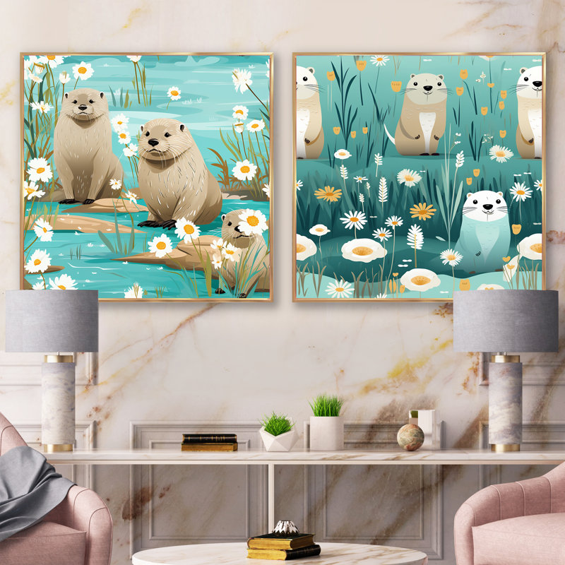 Loutre ludique ludique Playasis, Cadre flottant doré, H 16 po x l 33 po