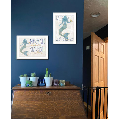 «Two Mermaids», vignette 2 pièces par Kate Sherrill, reproduction encadrée prête à accrocher, cadre blanc